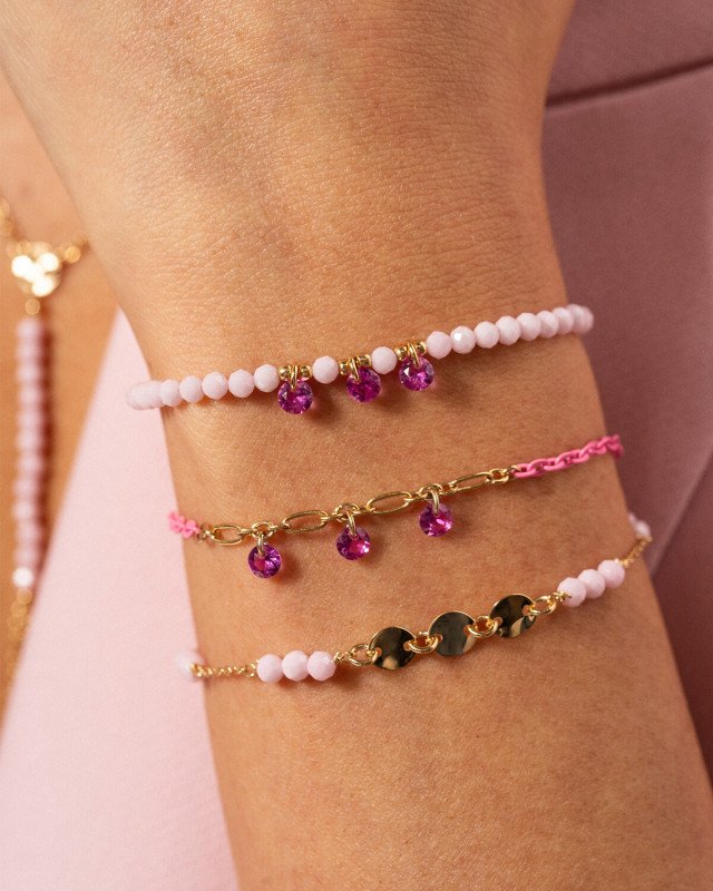 Bracciale Catena Zirconi Milky E Medaglie Rosa - br-031 m3 r au